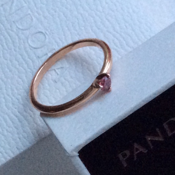 Pandora 14k Rose Gold plated ring with pink stone - Picture 1 of 3
